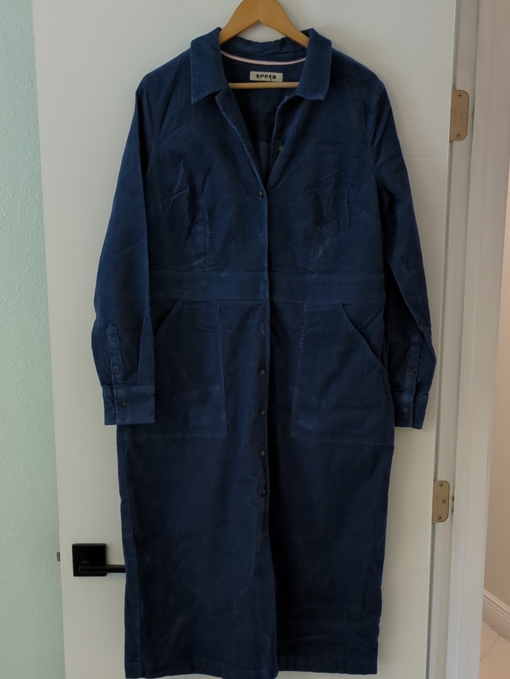 Boden Flora Blue Button-Front Midi Corduroy Shirt Dress Sz 14 Fall Preppy Office - Picture 4 of 10